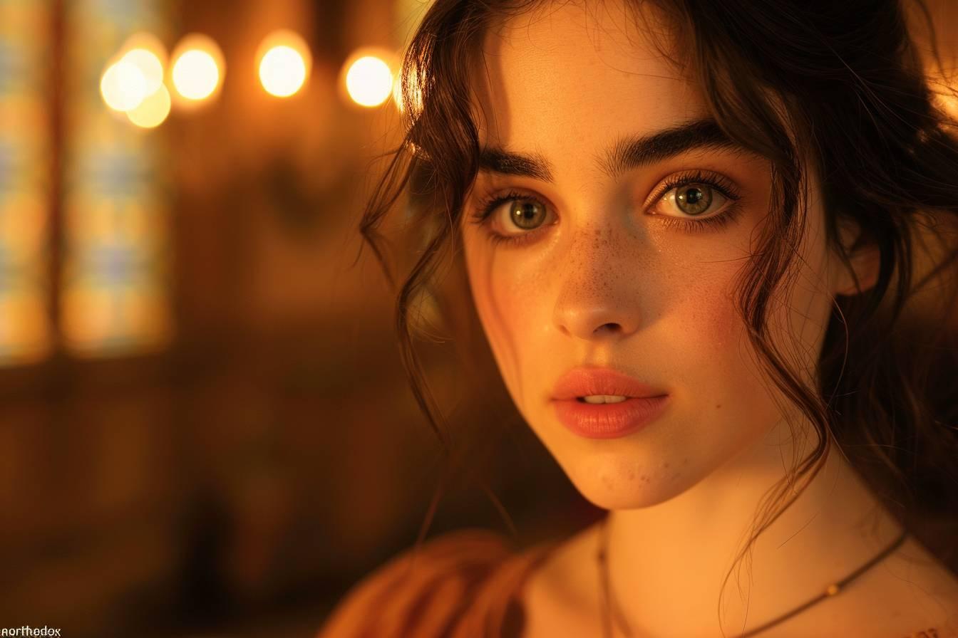 Portrait d'une jeune femme aux yeux verts et aux traits délicats