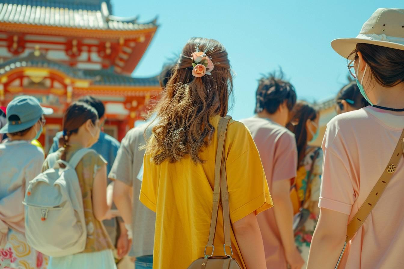 Groupe de touristes visitant un temple japonais historique