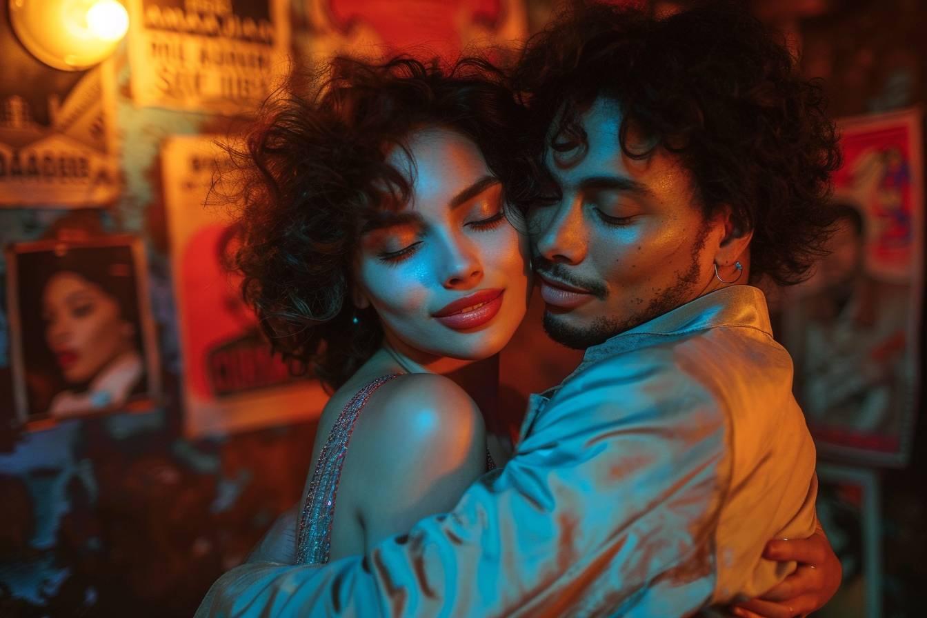 Deux personnes enlacées avec fougue dans une scène nocturne.