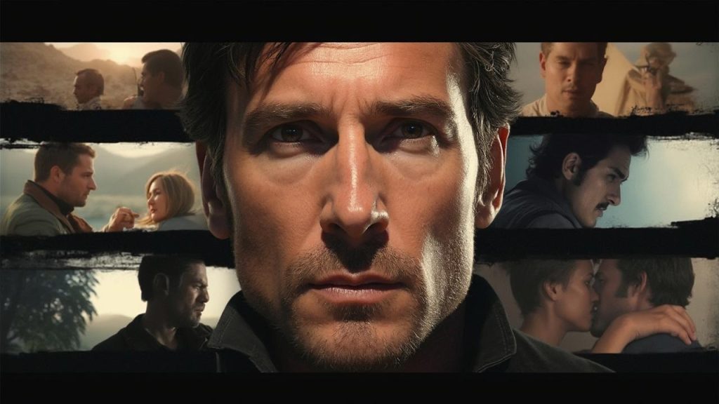 Gros plan sur le visage d'un homme aux yeux perçants et à l'expression intense