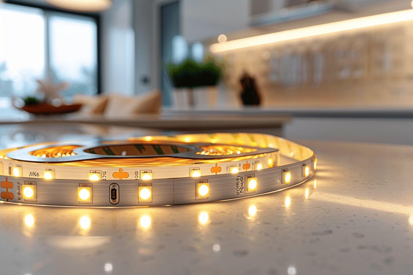 Détail d'un bandeau LED décoratif dans une cuisine moderne