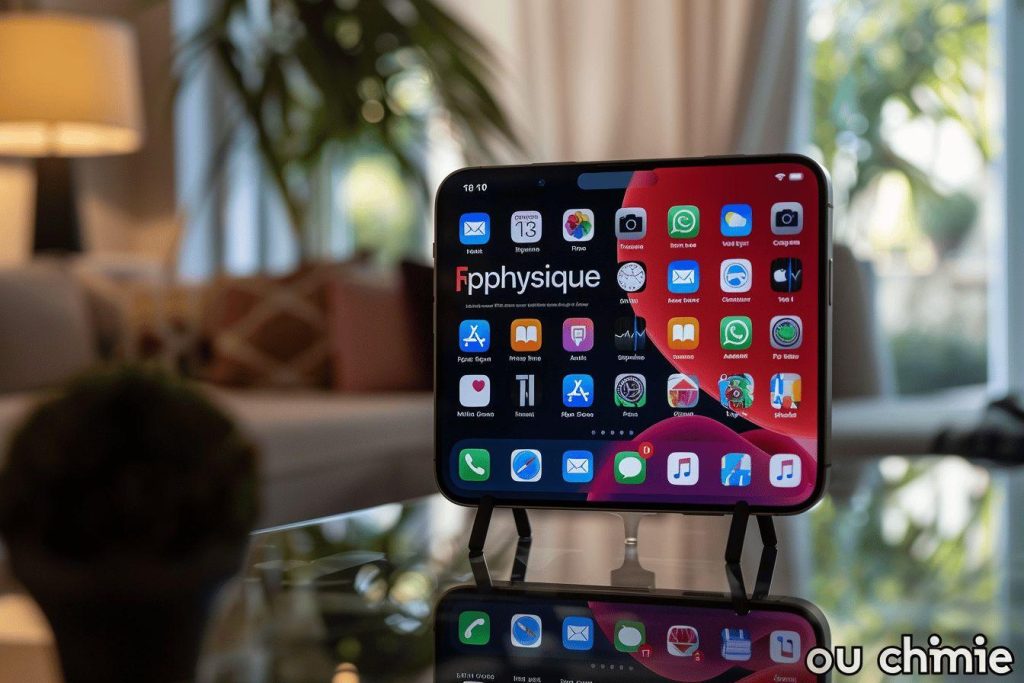 Gros plan sur un smartphone iOS avec de nombreuses applications affichées.