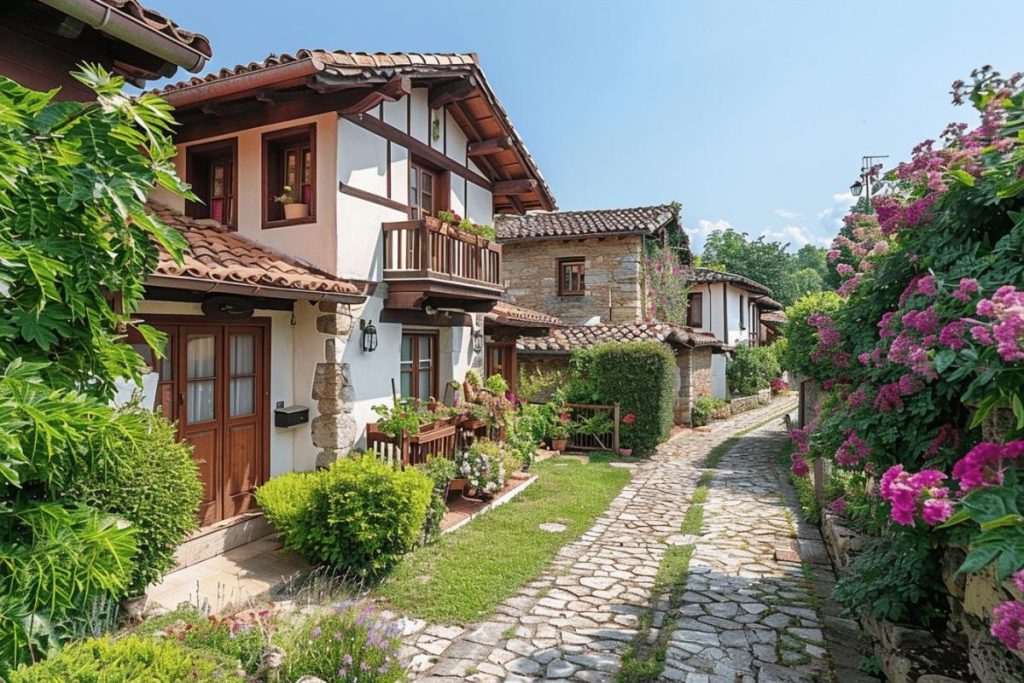 Moins sous le feu des projecteurs qu’Espelette, ce village basque charme par ses maisons traditionnelles et son cadre naturel.