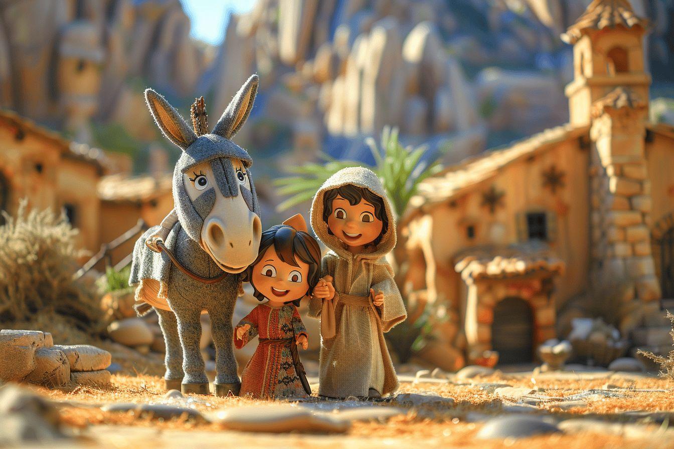 Des personnages animés se promènent dans un village pittoresque