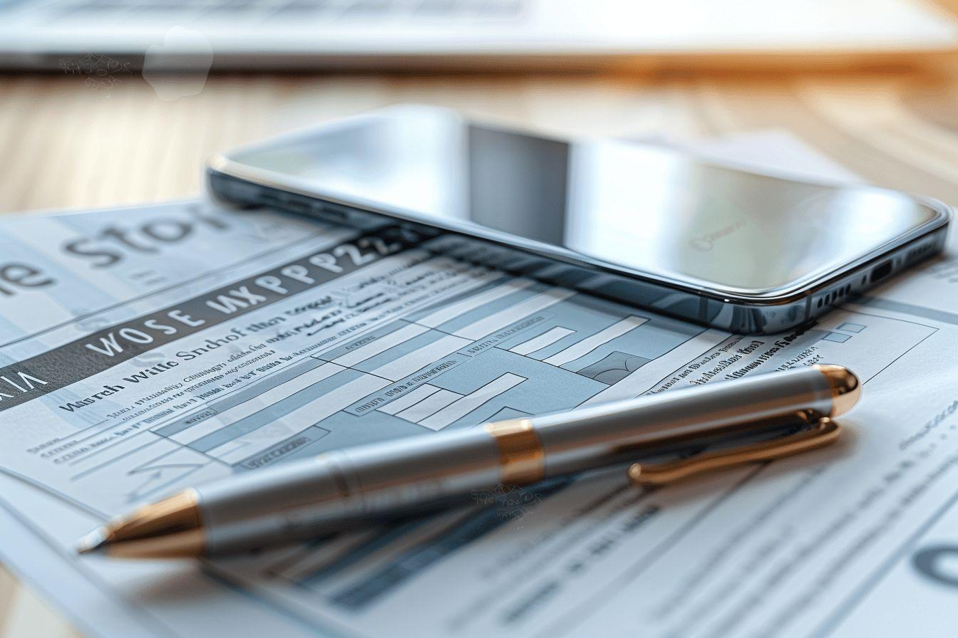 Formulaire d'impôts avec un smartphone et un stylo posés dessus