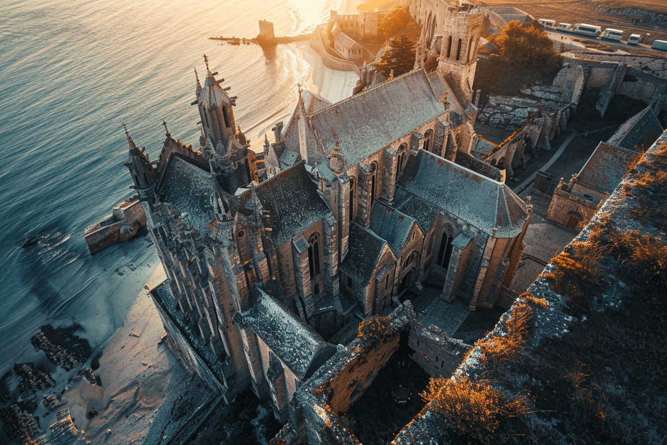 Château médiéval fortifié perché sur un rocher surplombant l'océan.