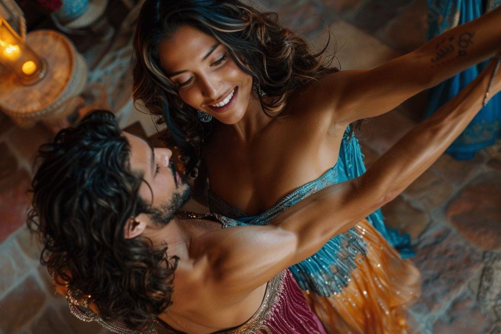 Couple dansant dans une atmosphère romantique et passionnée