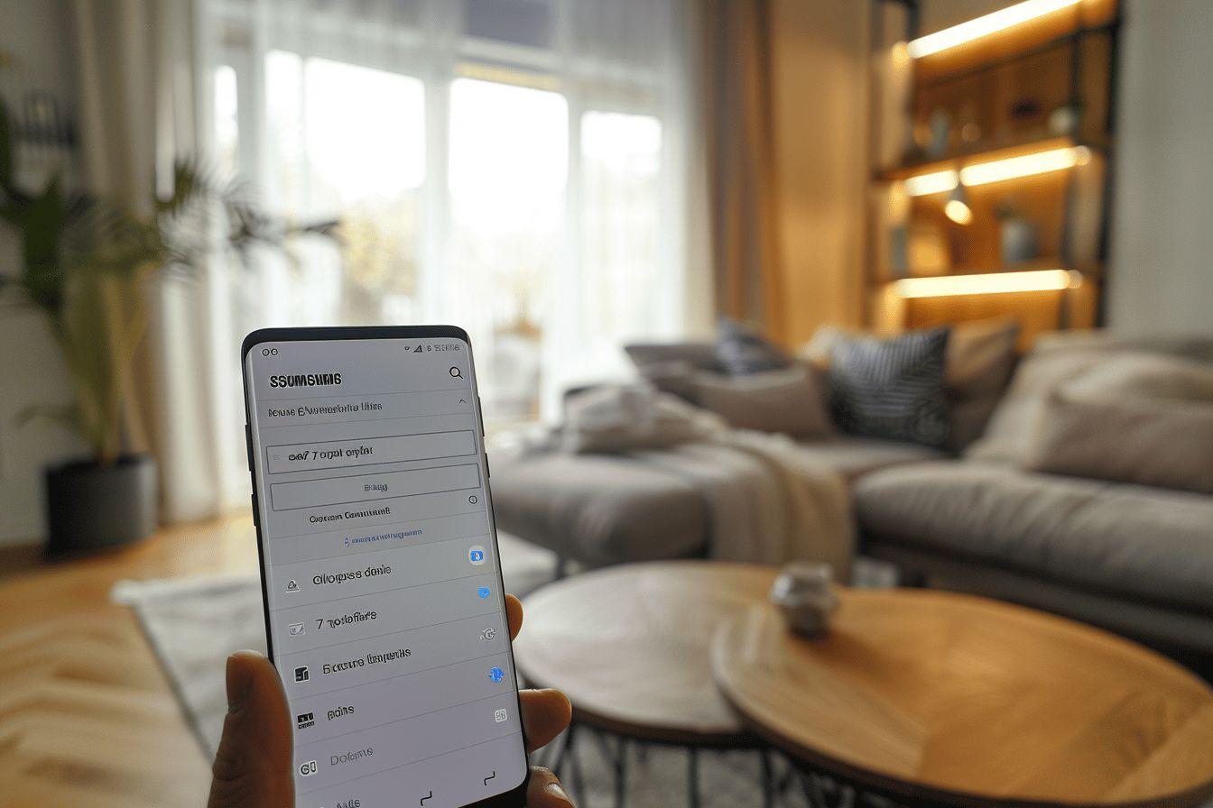Un téléphone portable présentant une interface utilisateur sur un canapé confortable.