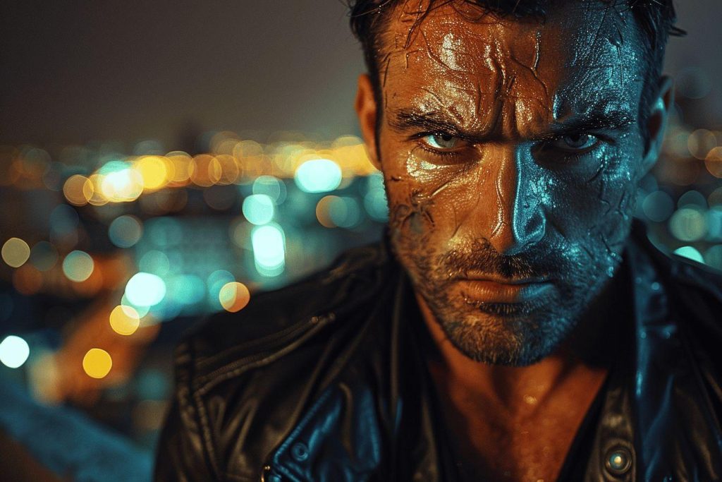 Gros plan sur un visage masculin recouvert de peinture brillante