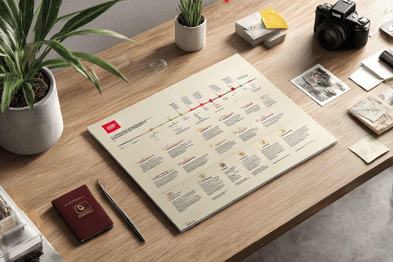 Document de planification avec chronologie sur un bureau en bois