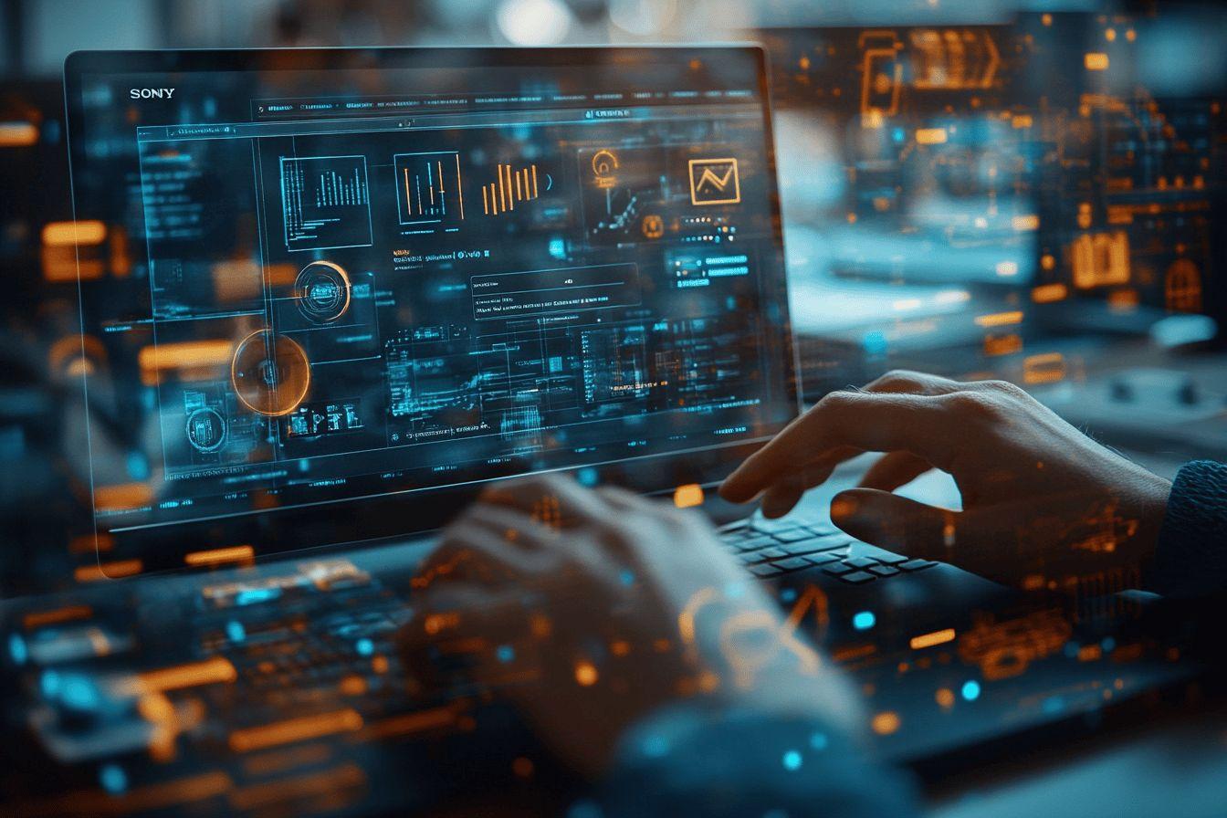 Écran Sony avec tableaux de bord numériques et graphiques interactifs
