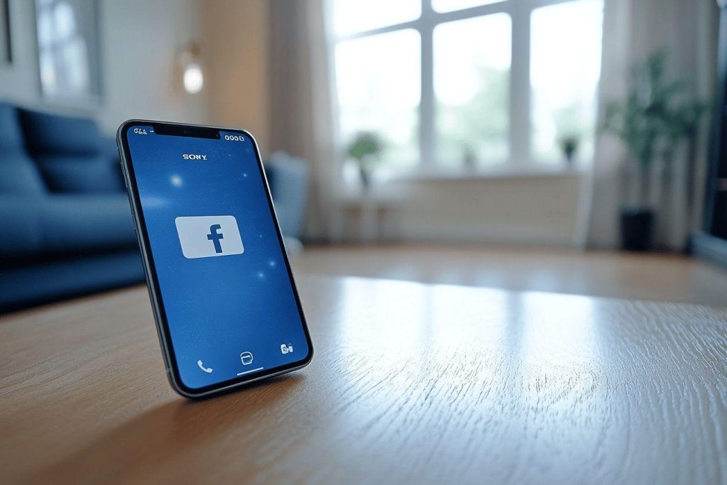 Téléphone Sony avec logo Facebook sur écran bleu