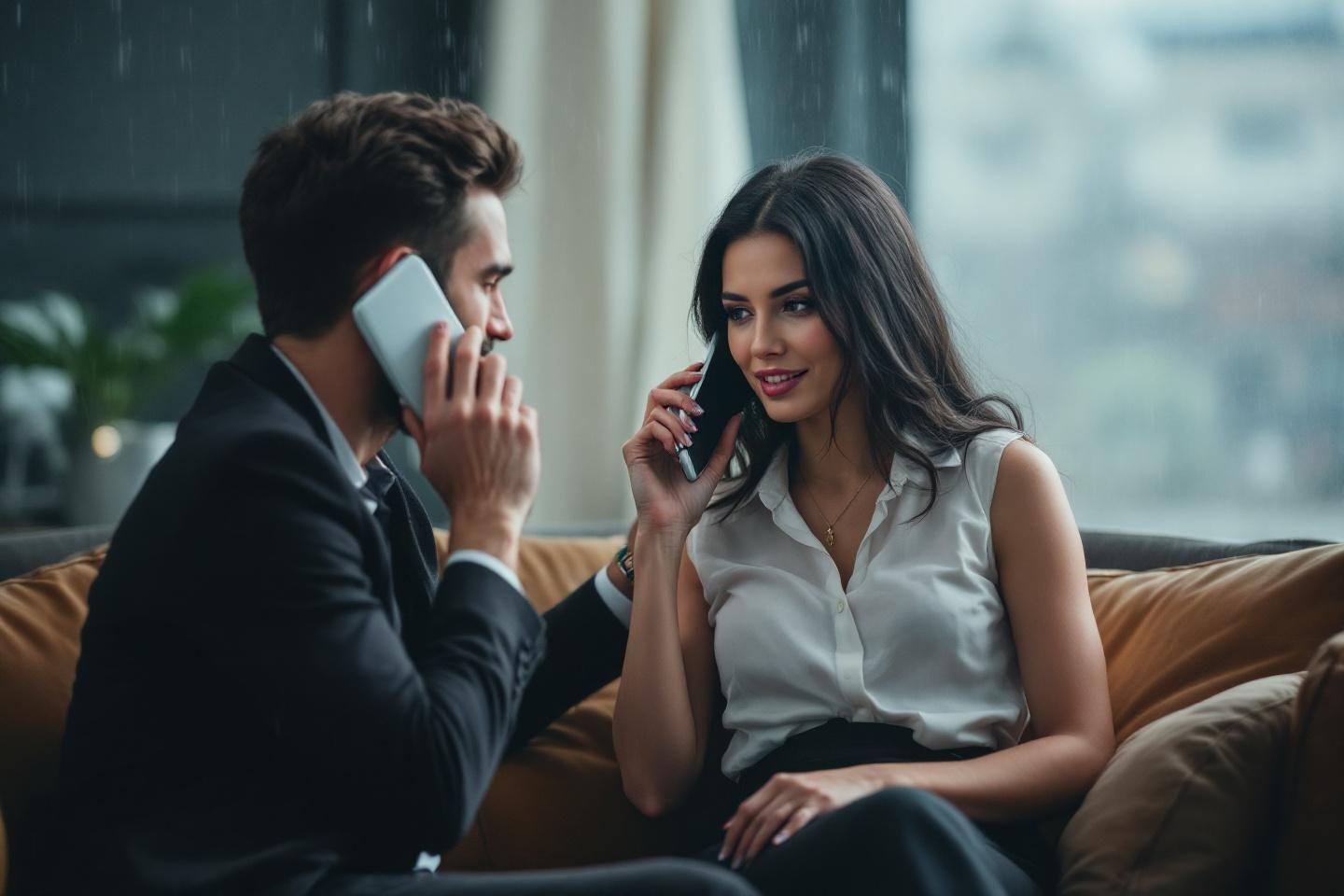 Deux collègues élégants parlant au téléphone dans un bureau moderne