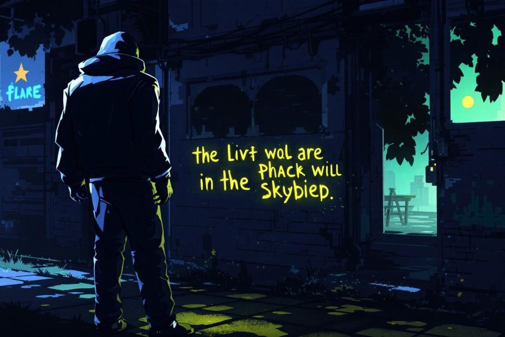 Silhouette encapuchonnée devant un message énigmatique