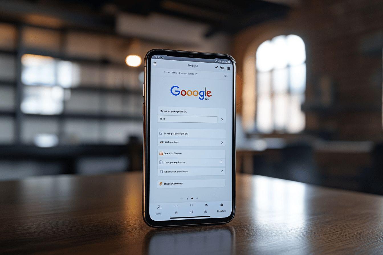 Écran de téléphone affichant la page d'accueil de Google