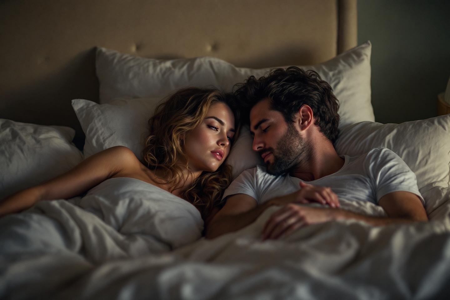 Couple endormi enlacé dans un lit douillet