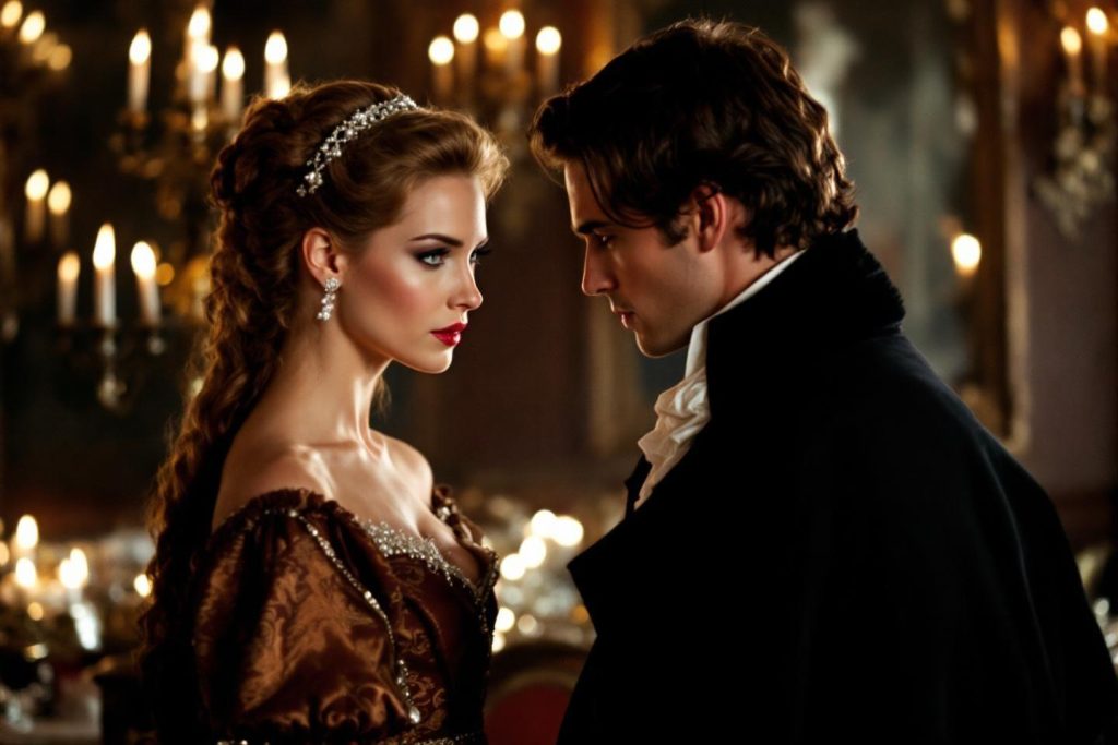 Couple élégant dans un bal romantique à la bougie