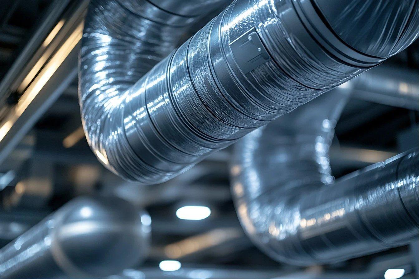 Gros plan sur des tubes métalliques brillants et ondulés