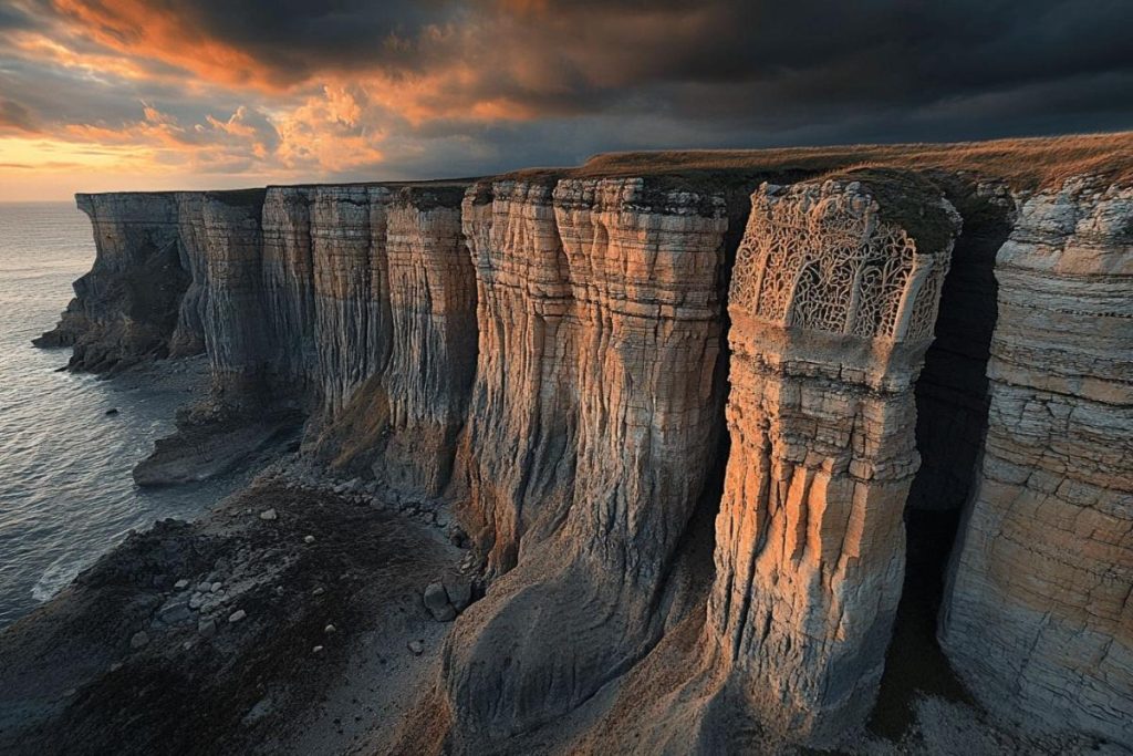 Ces falaises sculptées semblent sorties d’un film… et pourtant elles dominent la Normandie