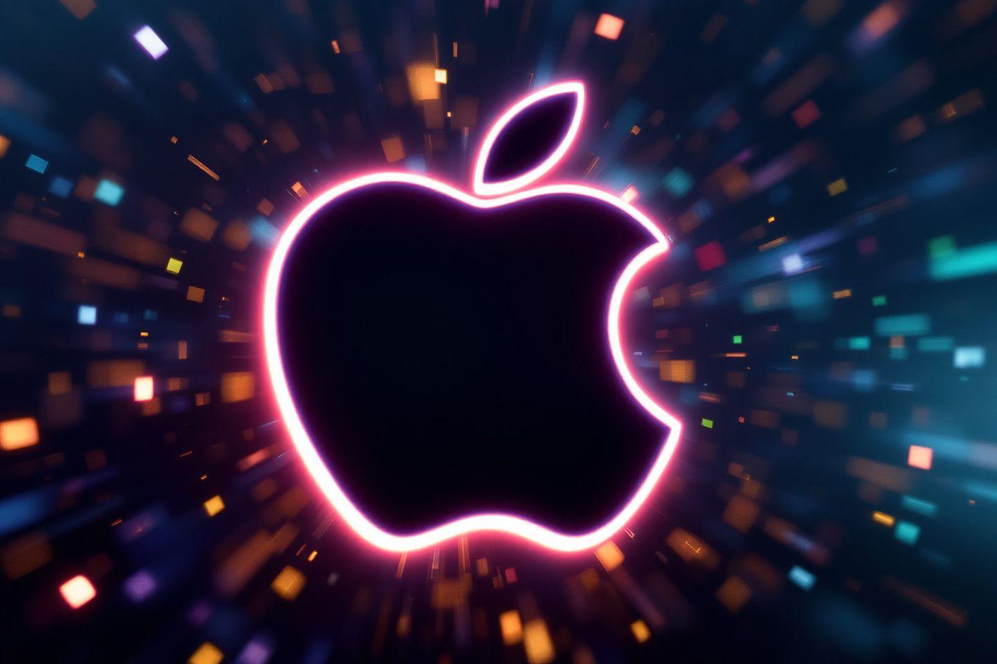 Logo Apple lumineux avec effets de particules colorées
