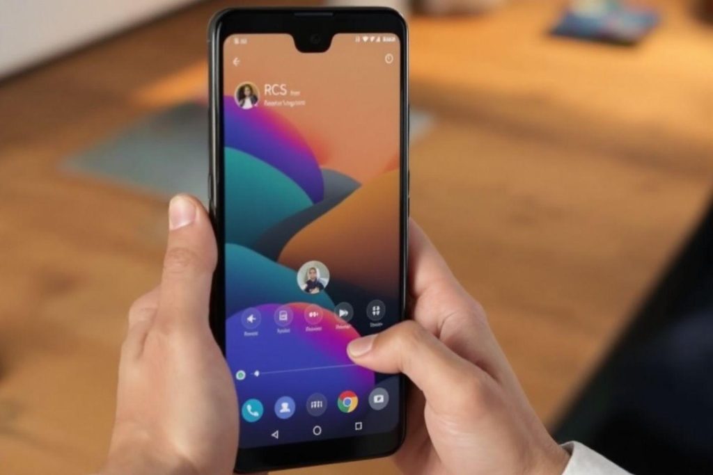 Main tenant un smartphone avec une interface utilisateur vibrante