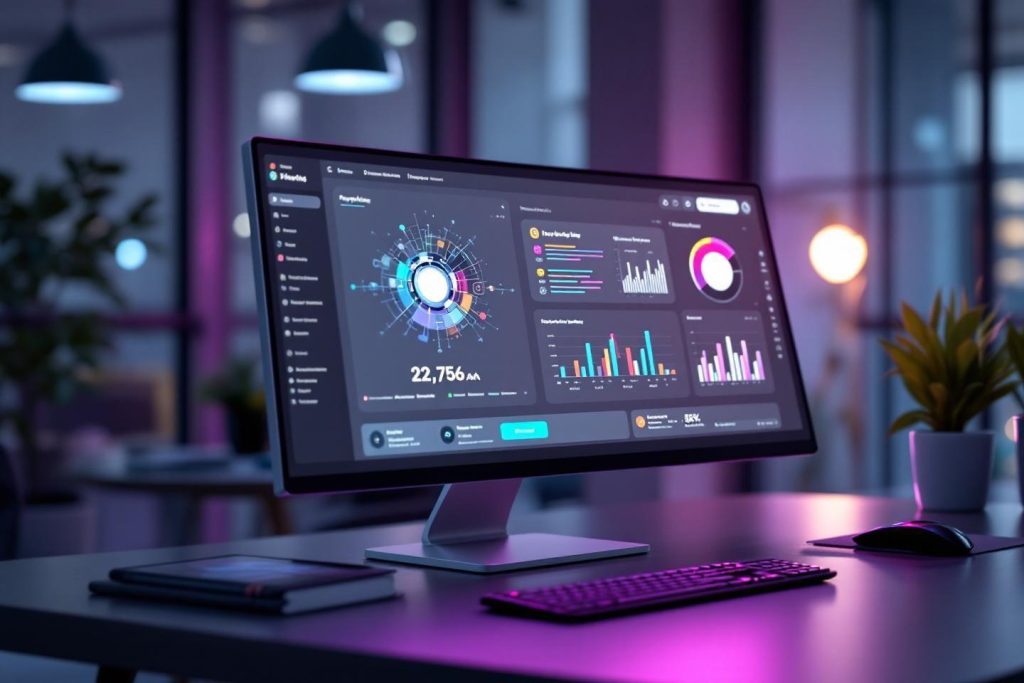 Écran d'ordinateur montrant des graphiques et des données analytiques colorés
