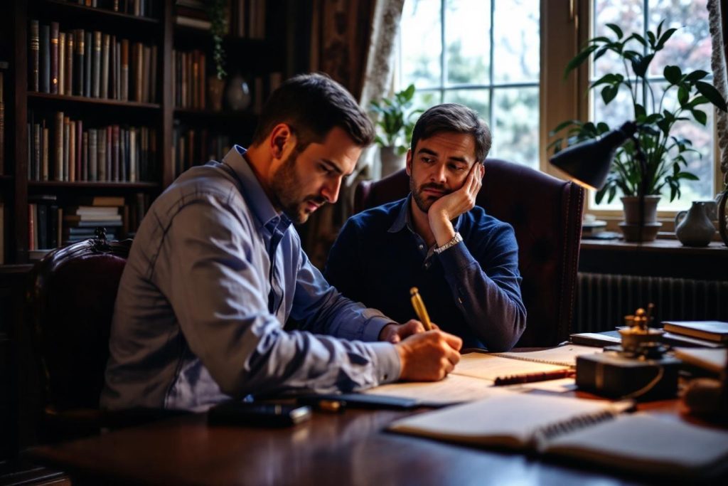 Deux hommes travaillant ensemble autour d'un bureau