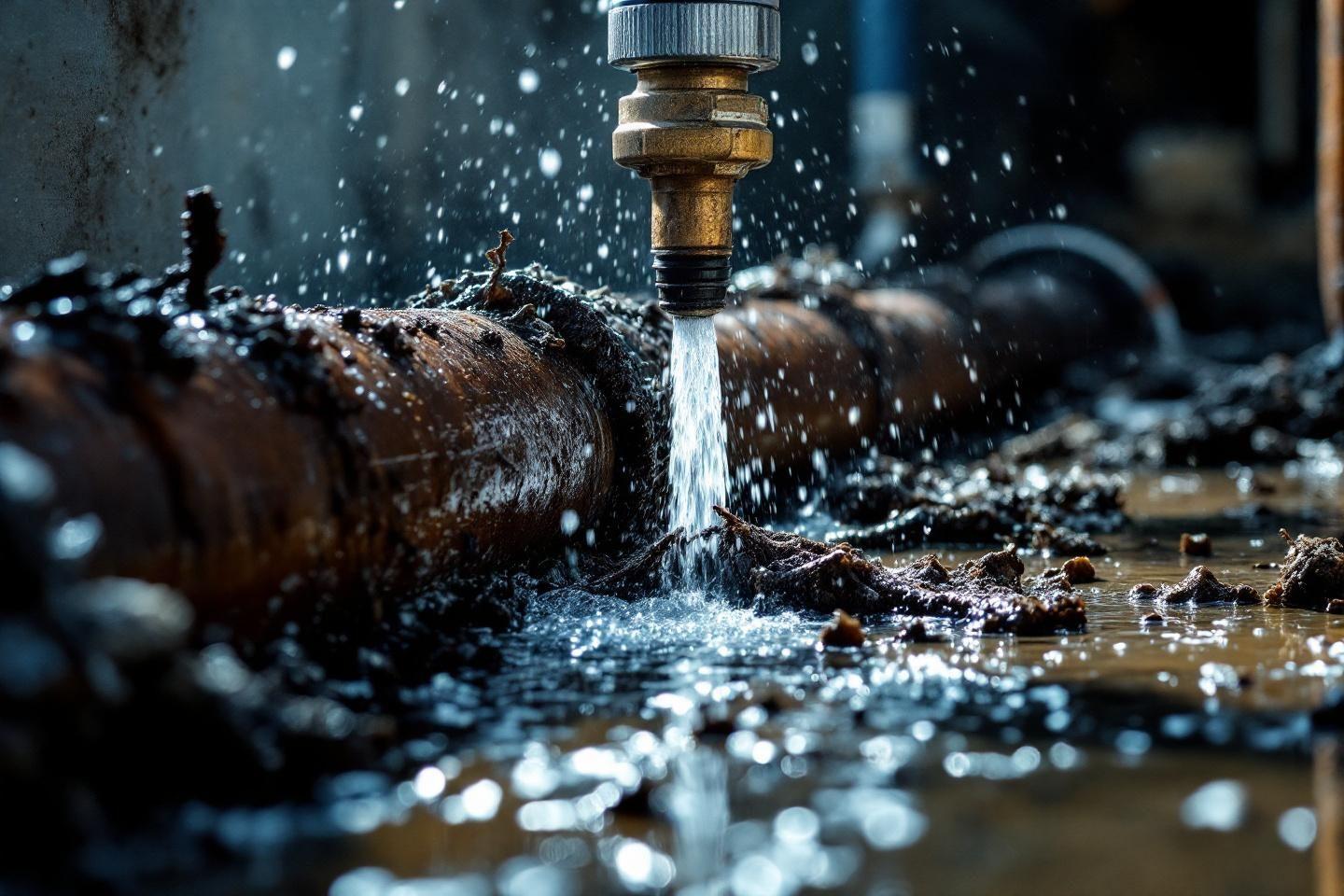 Gros plan sur un tuyau percé avec écoulement d'eau