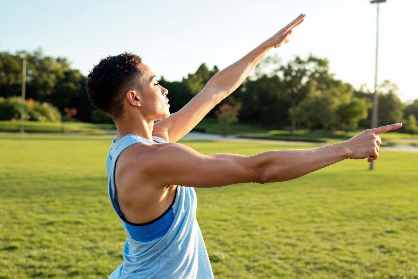 Athlète étirant ses bras en plein air