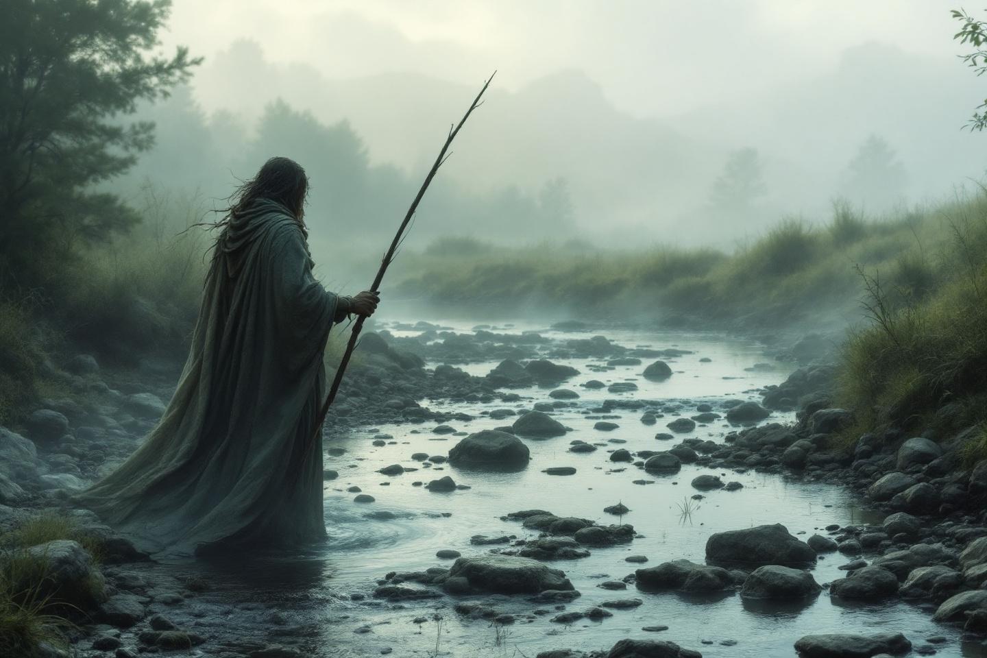Gardien mystérieux au bord rivière