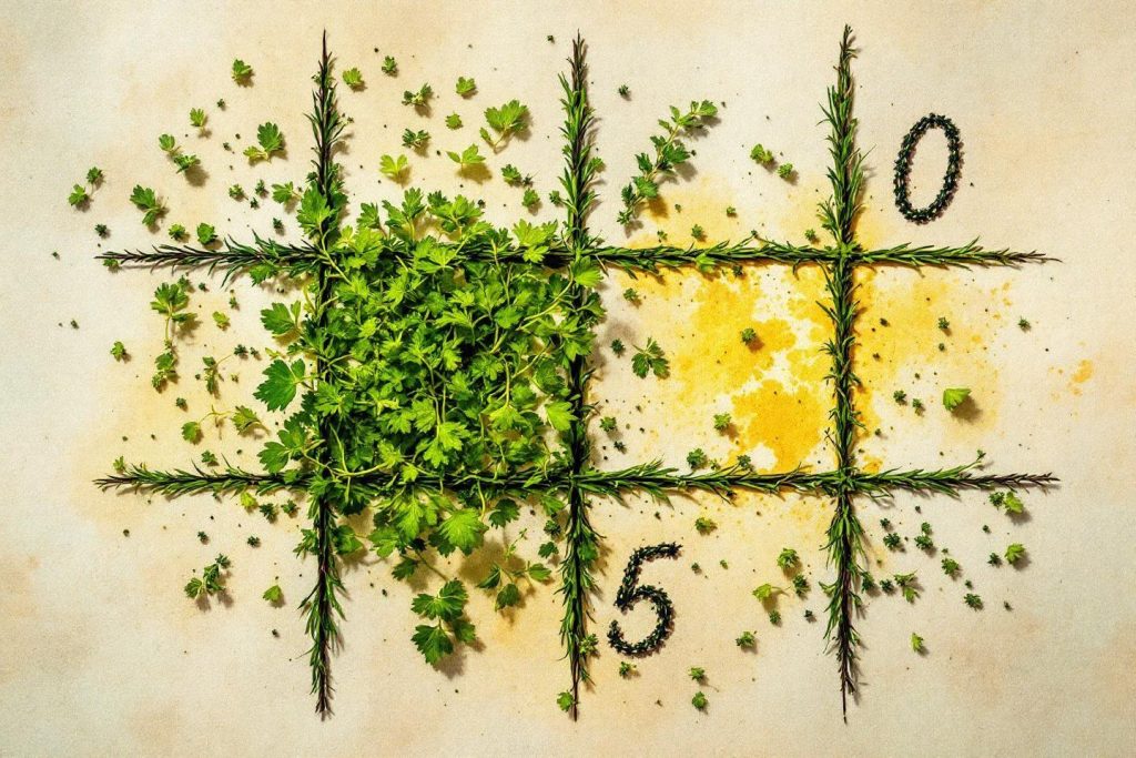 Grille de jeu composée de branches et de feuilles vertes
