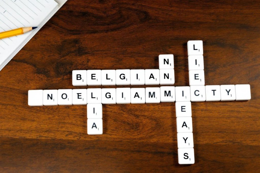 Lettres de Scrabble formant des mots comme Belgian et Noel