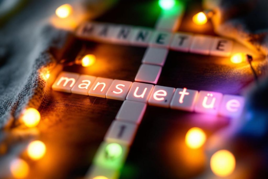 Lettres de Scrabble illuminées formant des mots entrecroisés