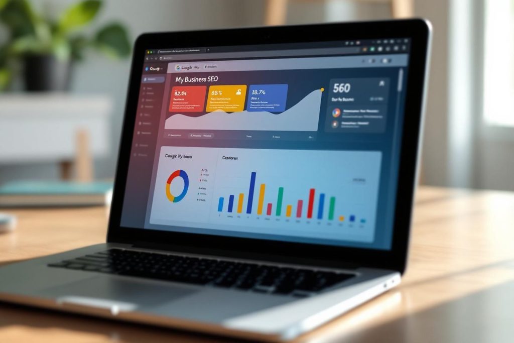 Écran d'analyse SEO avec graphiques et statistiques marketing