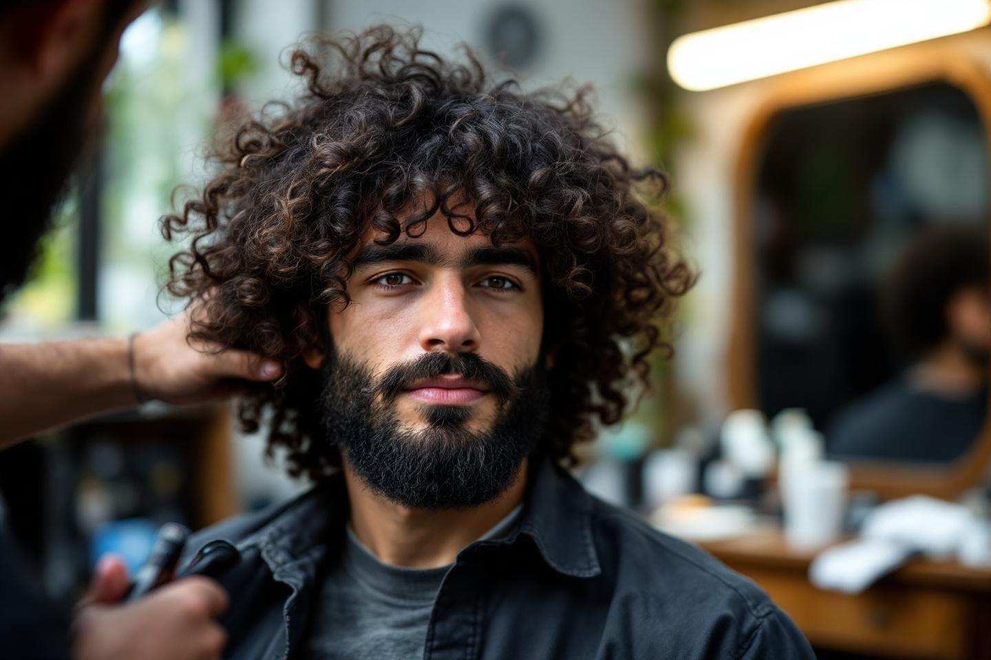 Portrait d'un homme aux cheveux bouclés dans un salon