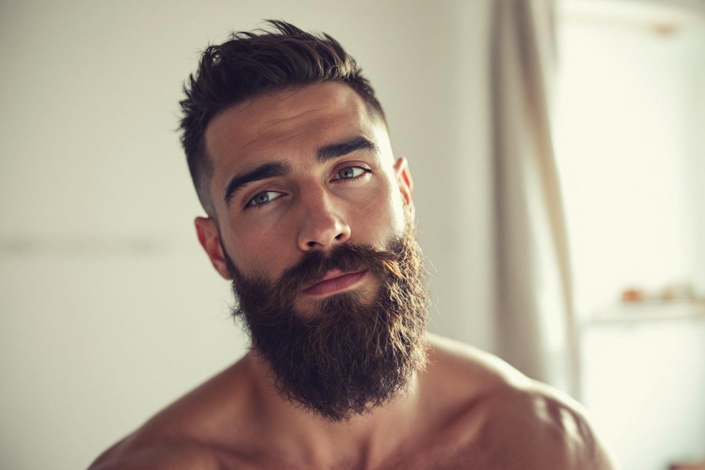 Portrait d'un homme aux cheveux courts et à la barbe fournie