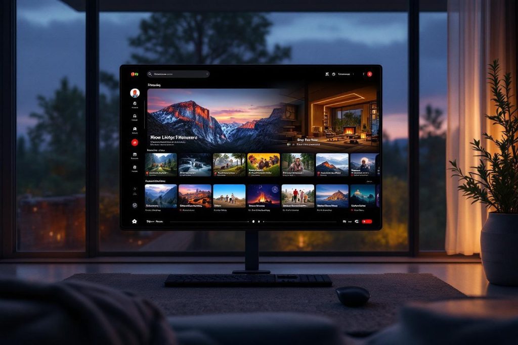 Écran d'ordinateur montrant une interface de galerie avec paysages