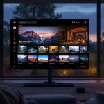 Écran d'ordinateur montrant une interface de galerie avec paysages