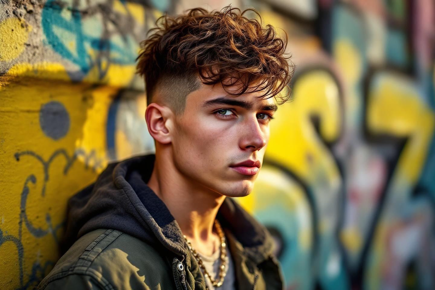 Jeune Homme Devant Graffiti Urbain