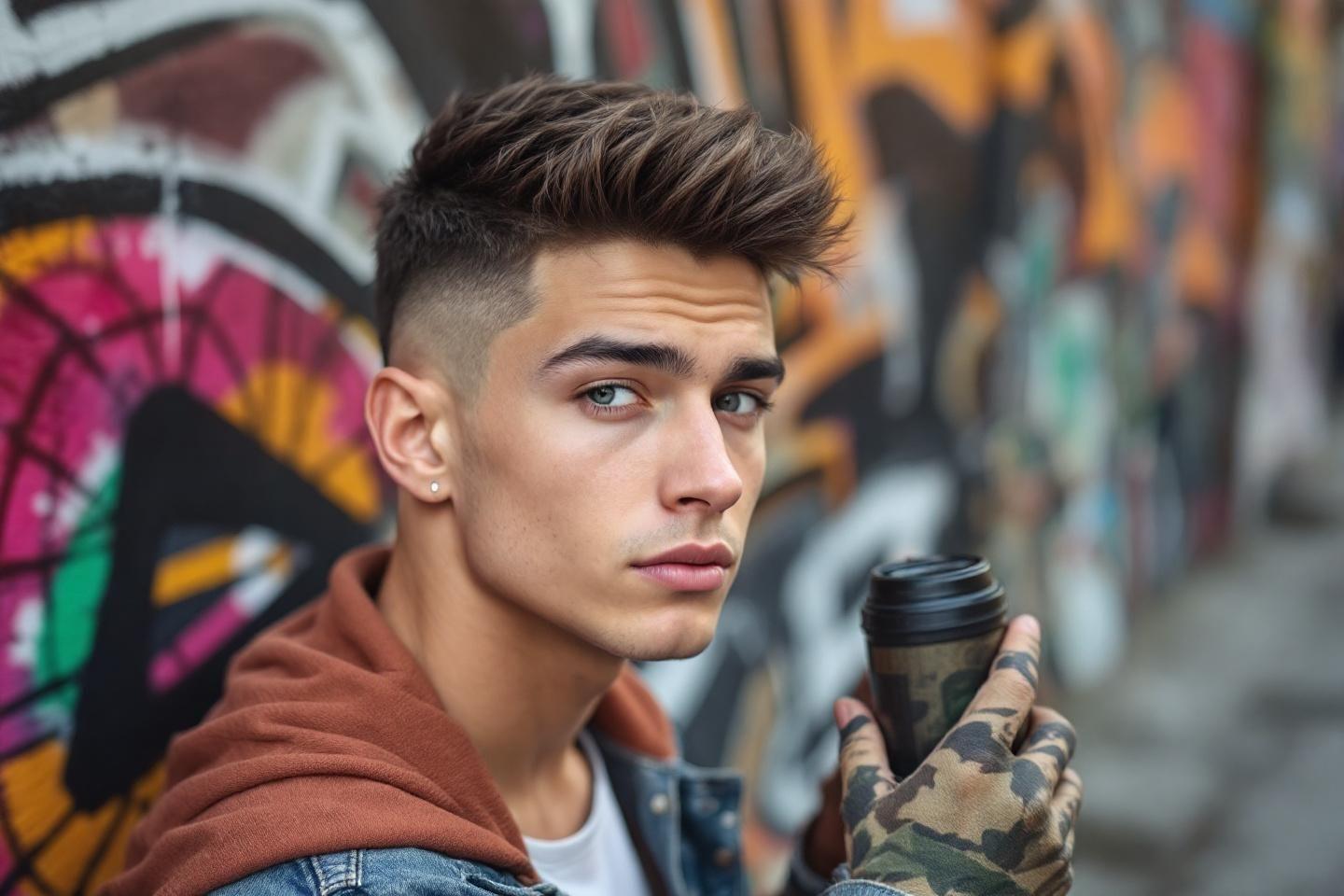Jeune homme élégant au café