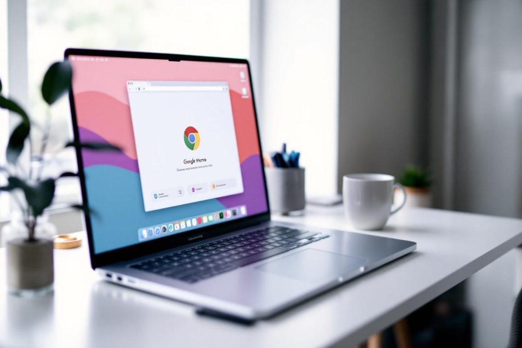 Écran d'un MacBook affichant la page d'accueil de Google Chrome