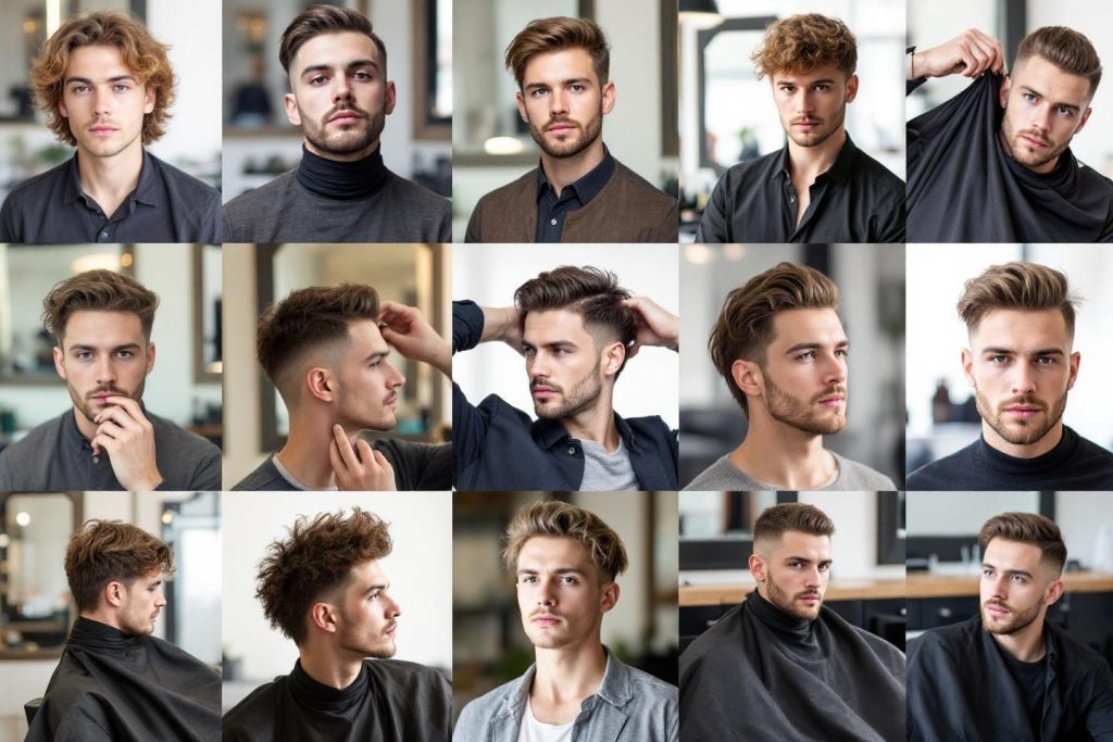 Collection de portraits d'hommes avec différentes coupes de cheveux