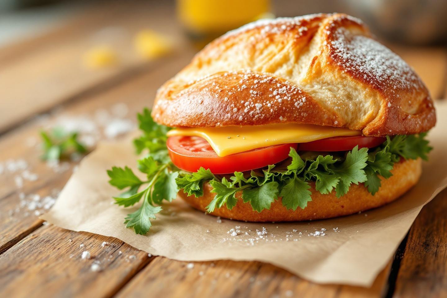Sandwich appétissant avec fromage, tomate et persil