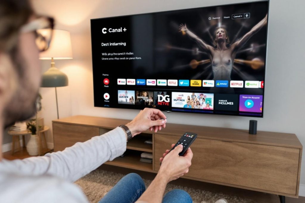 Personne regardant des services de streaming sur écran grand format