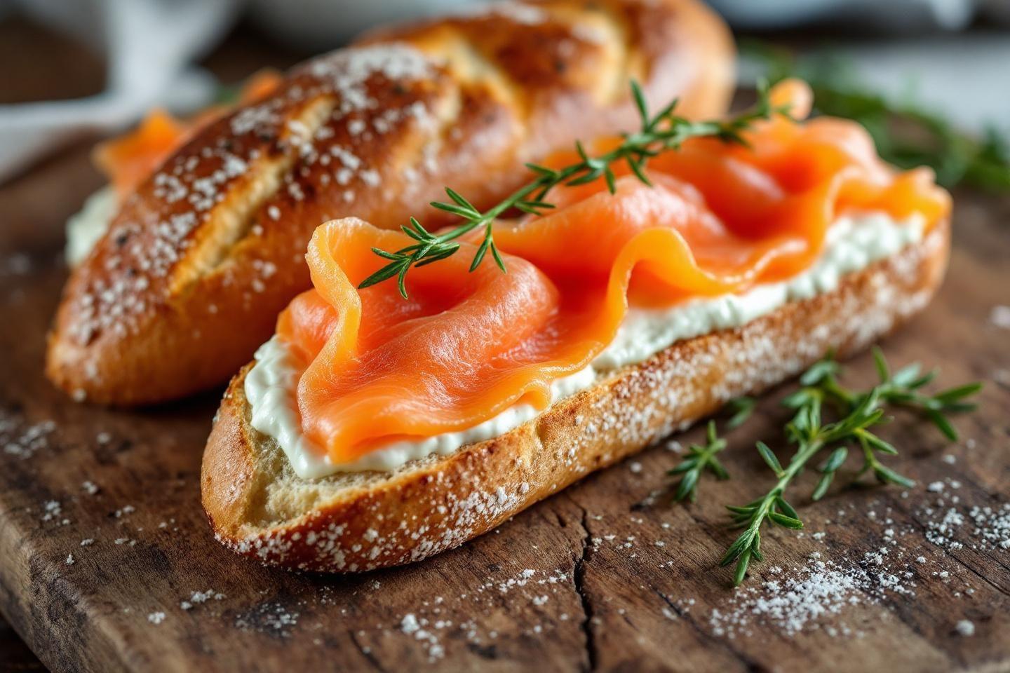 Tranche de pain avec saumon fumé et herbes