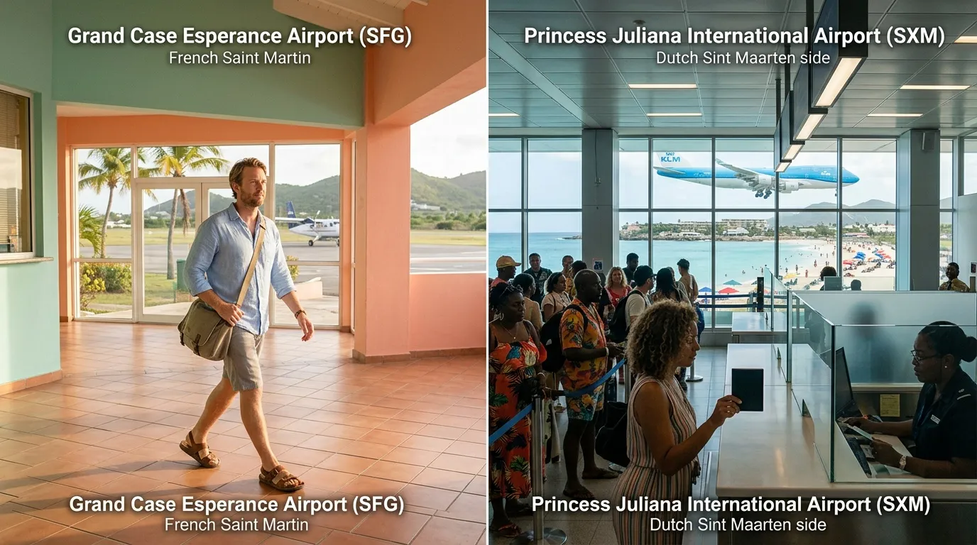 Comparaison des terminaux de deux aéroports des Caraïbes.