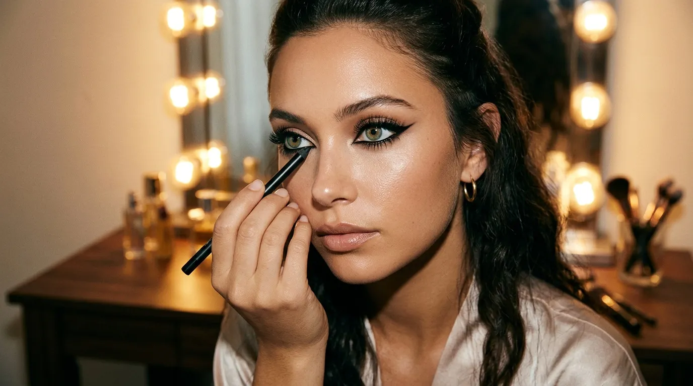Application du maquillage devant miroir