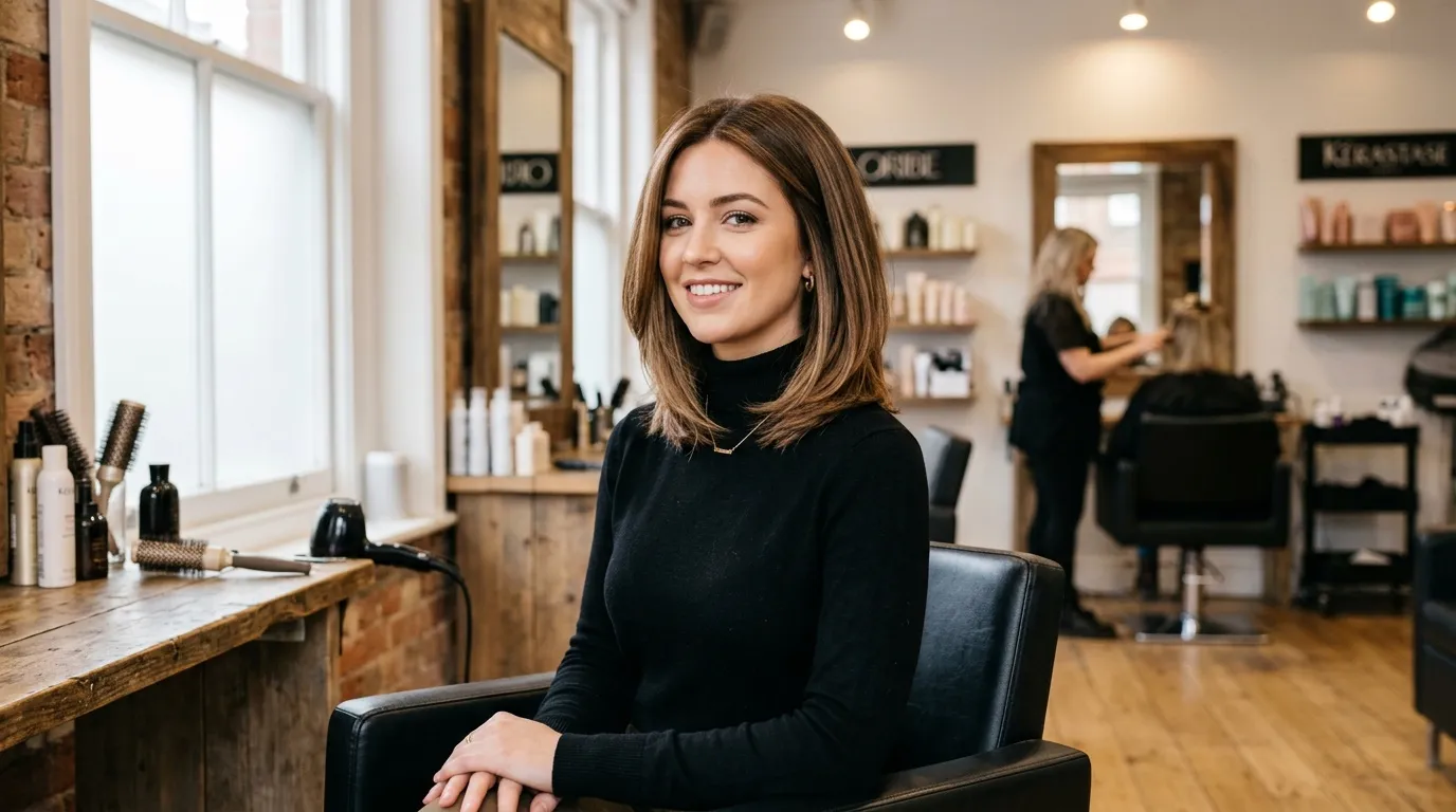 Coiffeuse souriante dans son salon