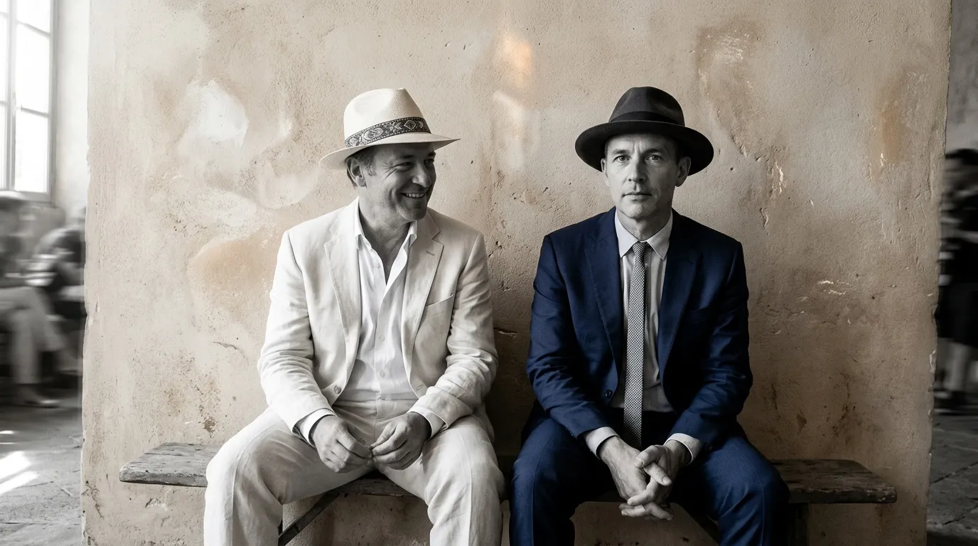 Deux hommes en costumes et chapeaux