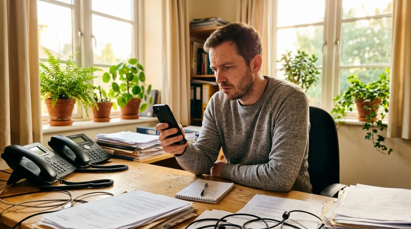Homme travaillant à domicile avec smartphone